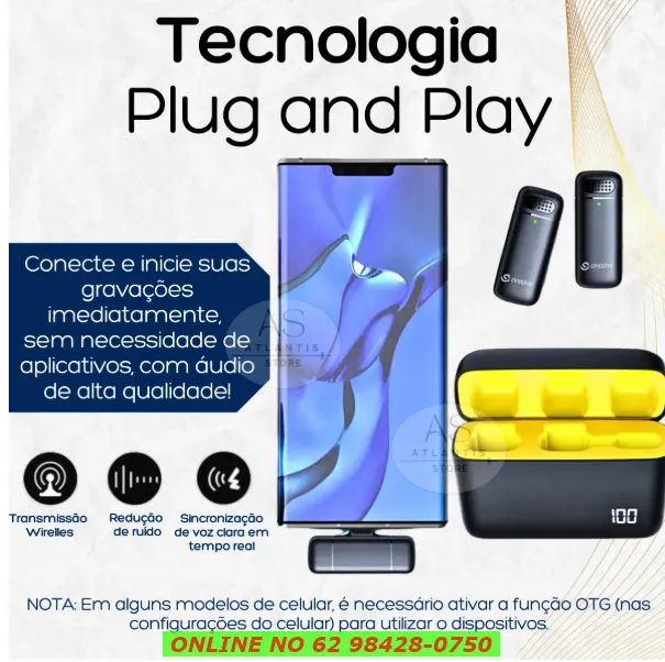 Microfone Lapela Duplo Sem Fio Celular Gravações Lives Vídeo - Foto 5