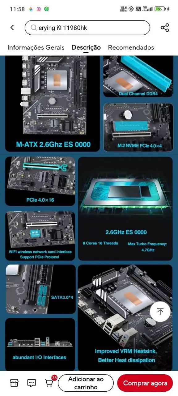 KIT PROCESSADOR INTEL i9-11900H 11ª GERAÇÃO  CORE TIGER LAKE-H   - Foto 5