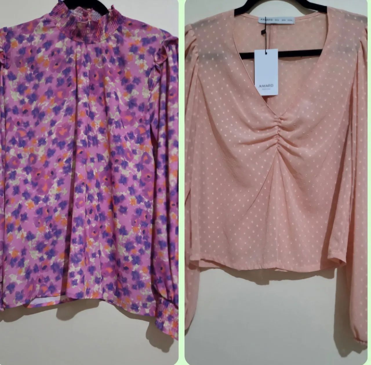 Combo com 2 Blusas NOVAS - AMARO (Rosa + Floral) - Tamanho M