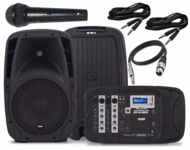 Super Kit Caixa Novik Evo 410 C/ Mesa Preto - Bivolt + Dois Tripé para Caixa