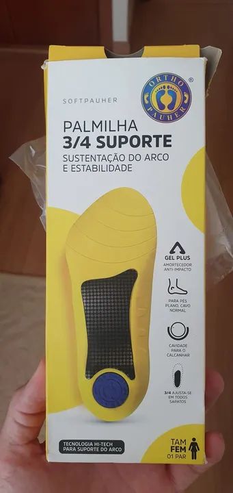 Palmilha ortopedida 3/4 preto amarelo 33 a 38