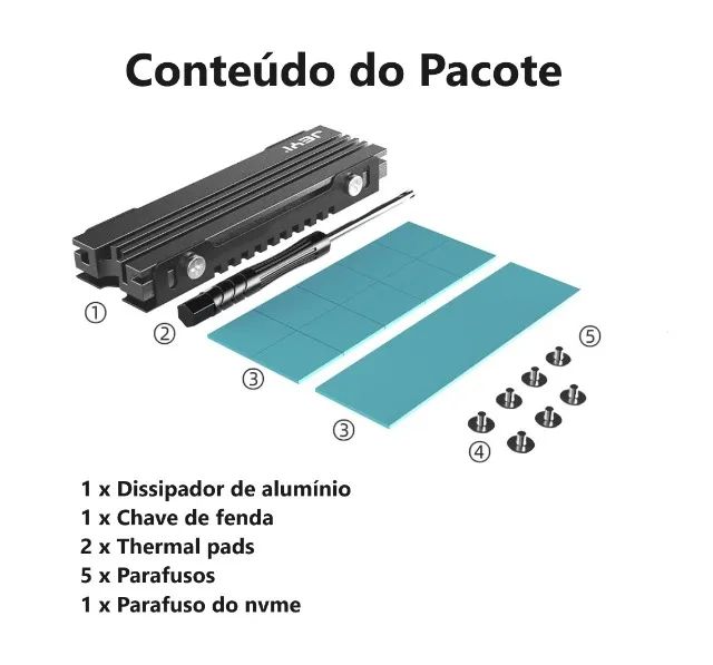Dissipador de alumínio p/ NVME e NGFF 2280 pc e ps5