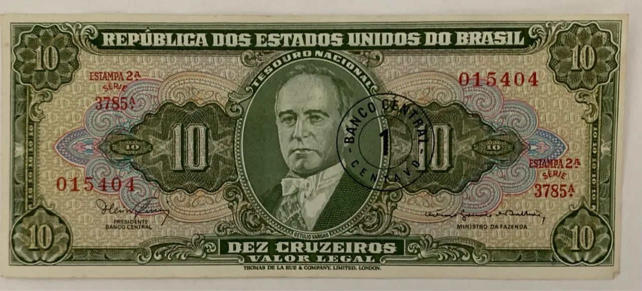 CÉDULA DE DEZ CRUZEIROS GETULIO VARGAS SEQUENCIA DE 3 CÉDULAS