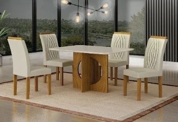 Mesa de Jantar Moderna com 4 Cadeiras