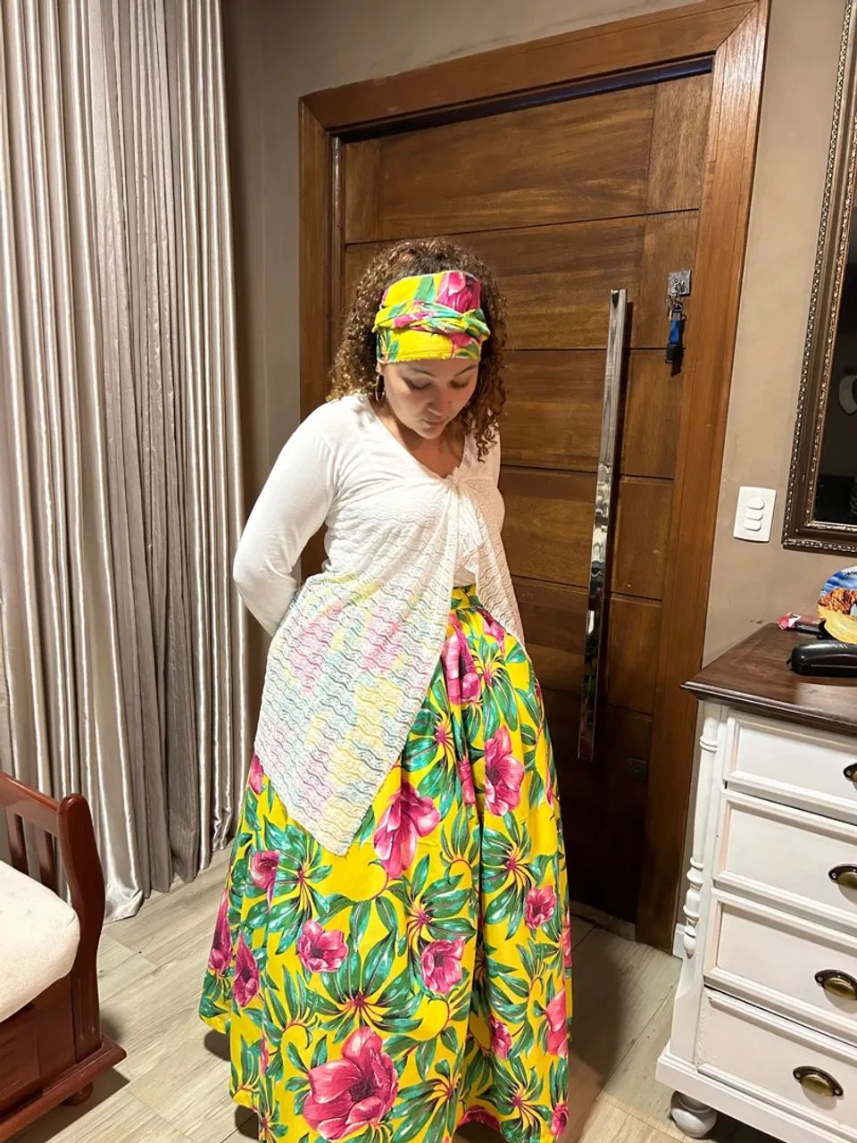 Saia estampada - umbanda e candomblé (+pano de cabeça)