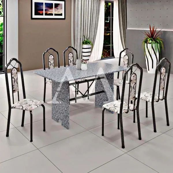 Mesa de Jantar em Granito com 6 cadeiras 