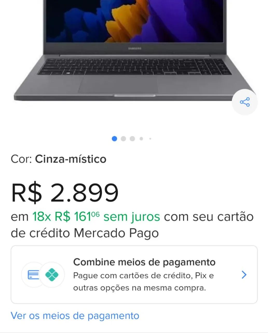 Notebook Samsung Cinza-místico - 18x sem juros R$1000 a baixo do valor de mercado.