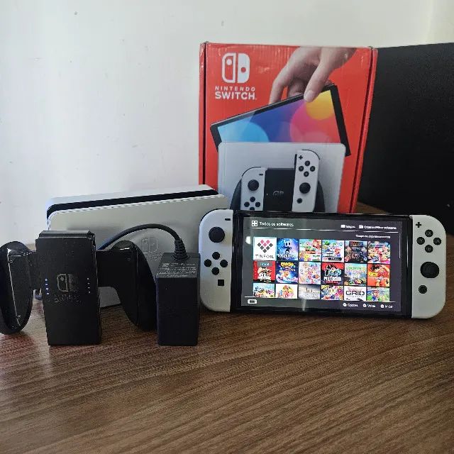 Nintendo Switch Oled Desbloqueado 64GB + 128GB Branco Vários Jogos - Foto 3