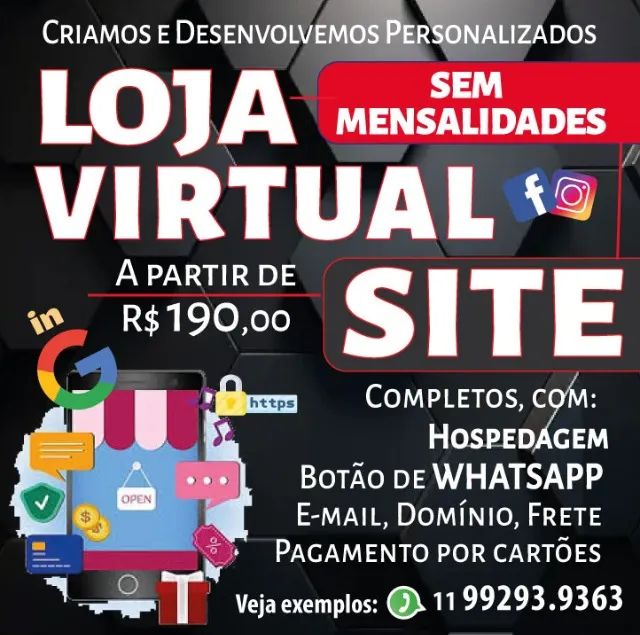 LOJA VIRTUAL OU SITE COMPLETOS OTIMIZADOS GOOGLE COM WHATSAPP SEM MENSALIDADES
