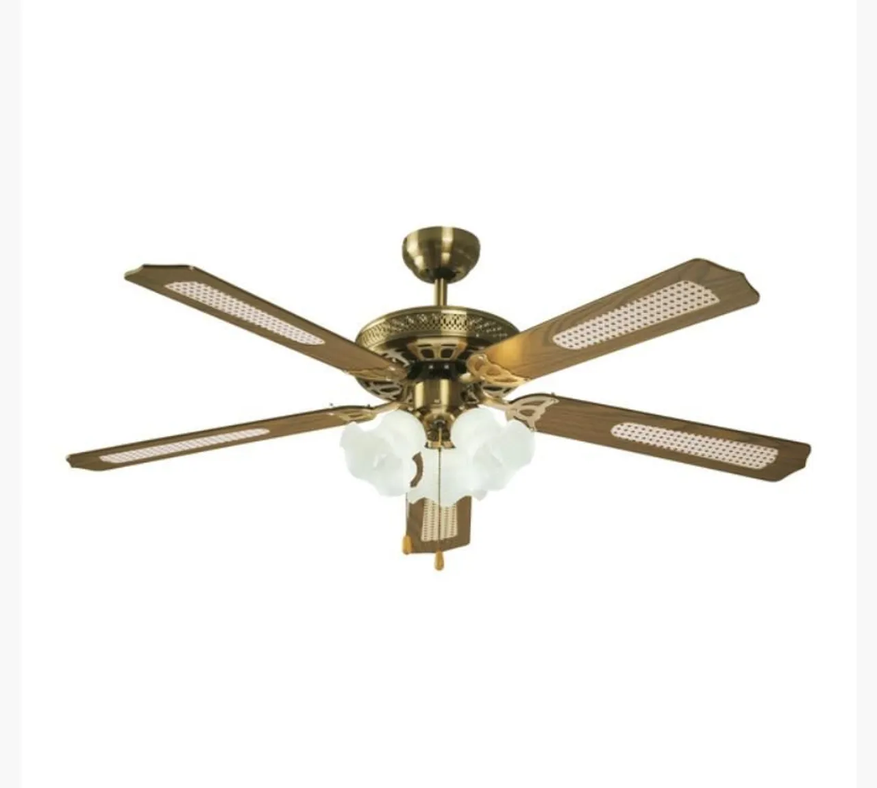 Ventilador de Teto Luxo com Luminária - Dourado- 5 Pás