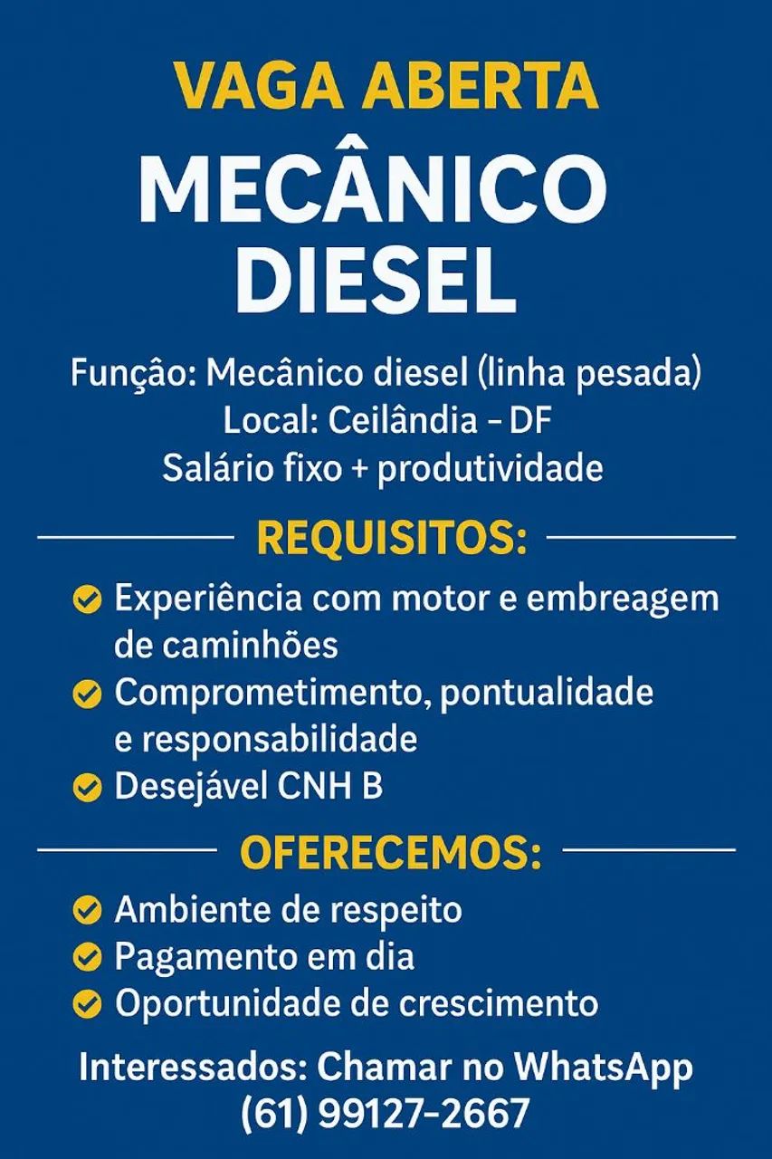 Vaga de emprego mecânico diesel