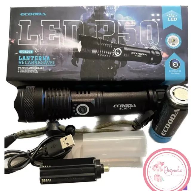 Lanterna Manual de Led recarregável P50 EC 6201 - Foto 2
