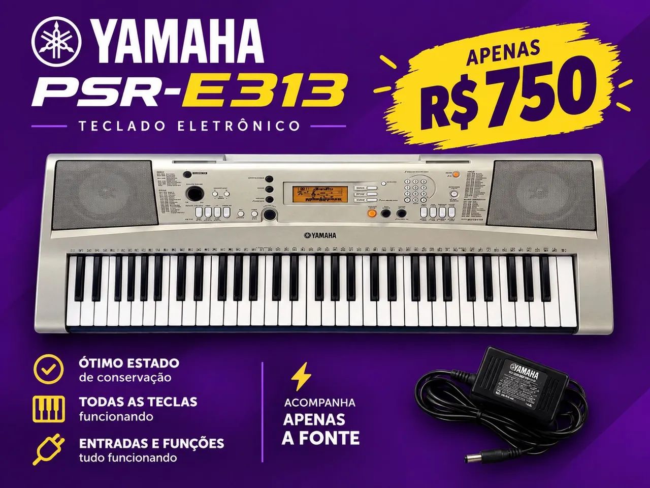Teclado Yamaha PSR-E313 (Ótimo Estado)