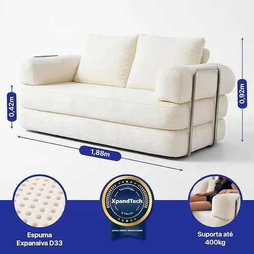 Sofá Cama inBox SmartBox AirPress XpandTech D33 Enrolado à Vácuo na caixa 1,88m - Bege - Foto 2