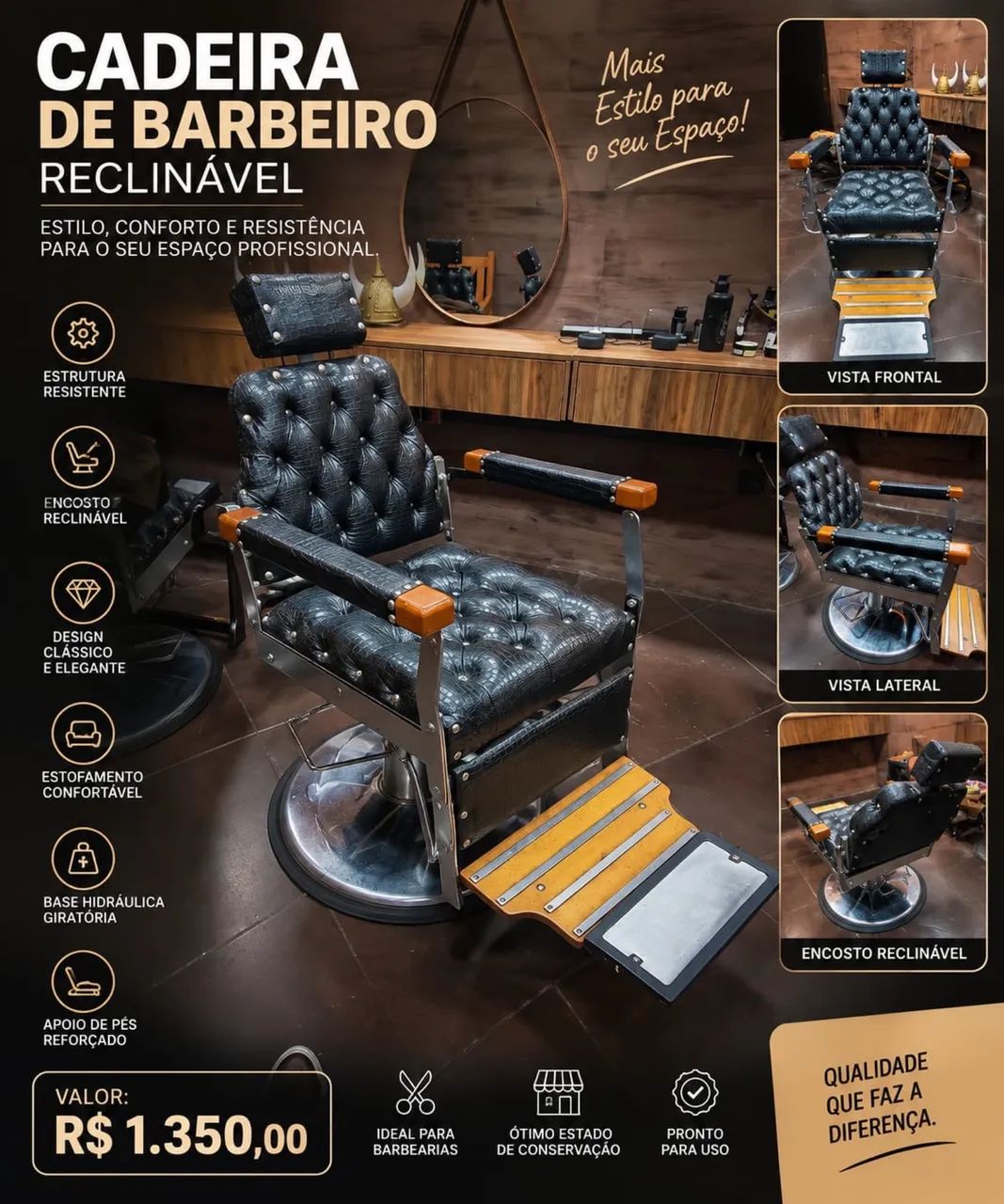 Cadeira Profissional Barbeiro 
