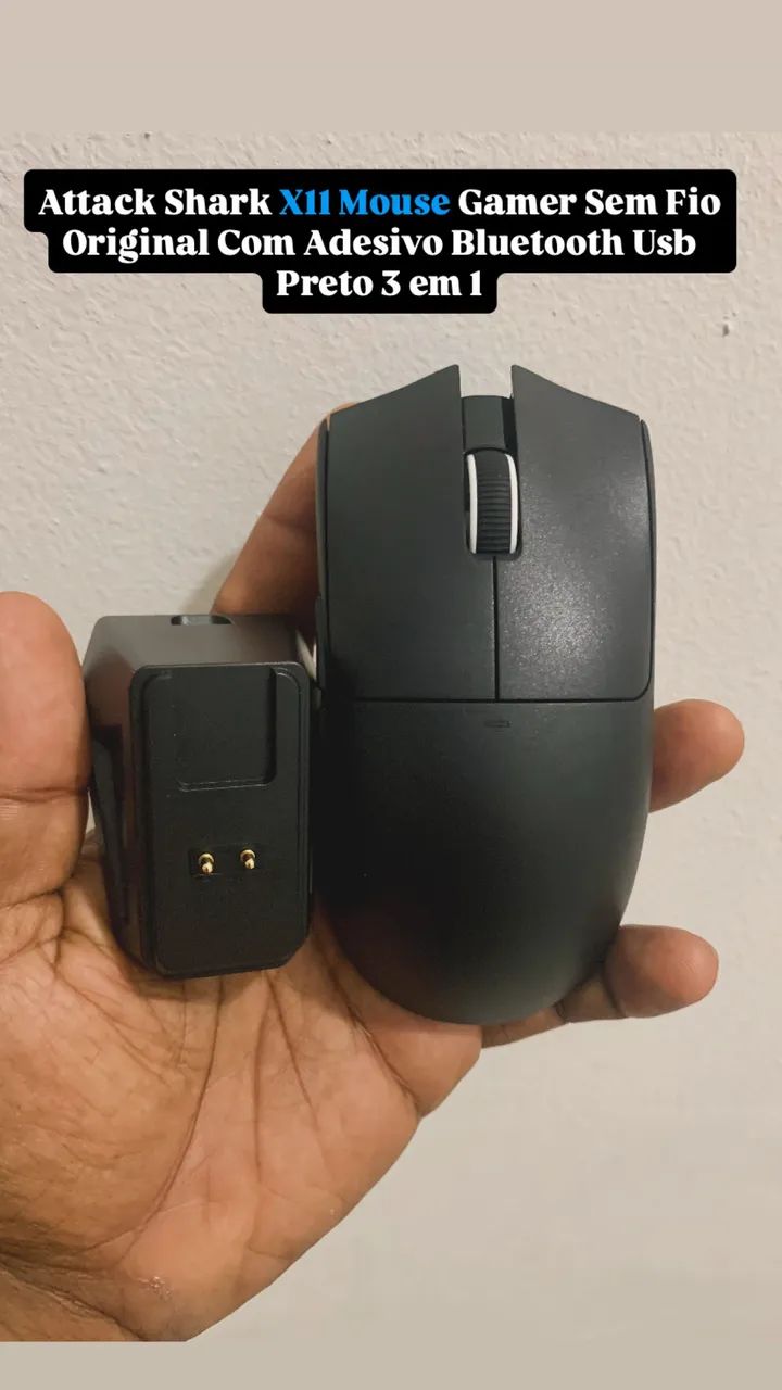 Attack Shark X11 Mouse Gamer Sem Fio Original Com Adesivo Bluetooth Usb Preto 3 em 1 - Foto 3