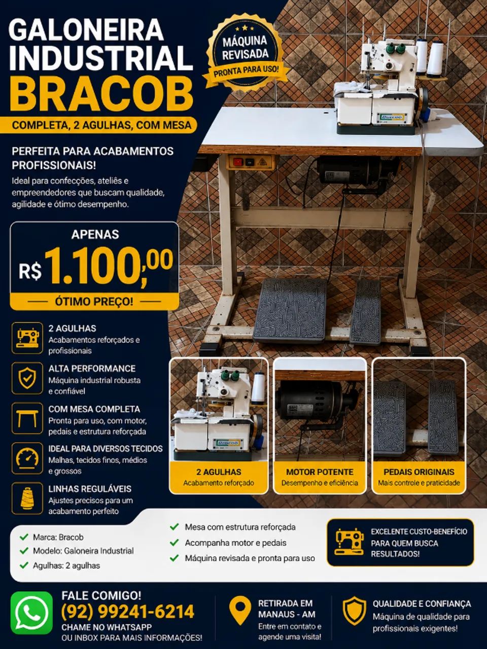 Galoneira Industrial Bracob Completa, 2 Agulhas