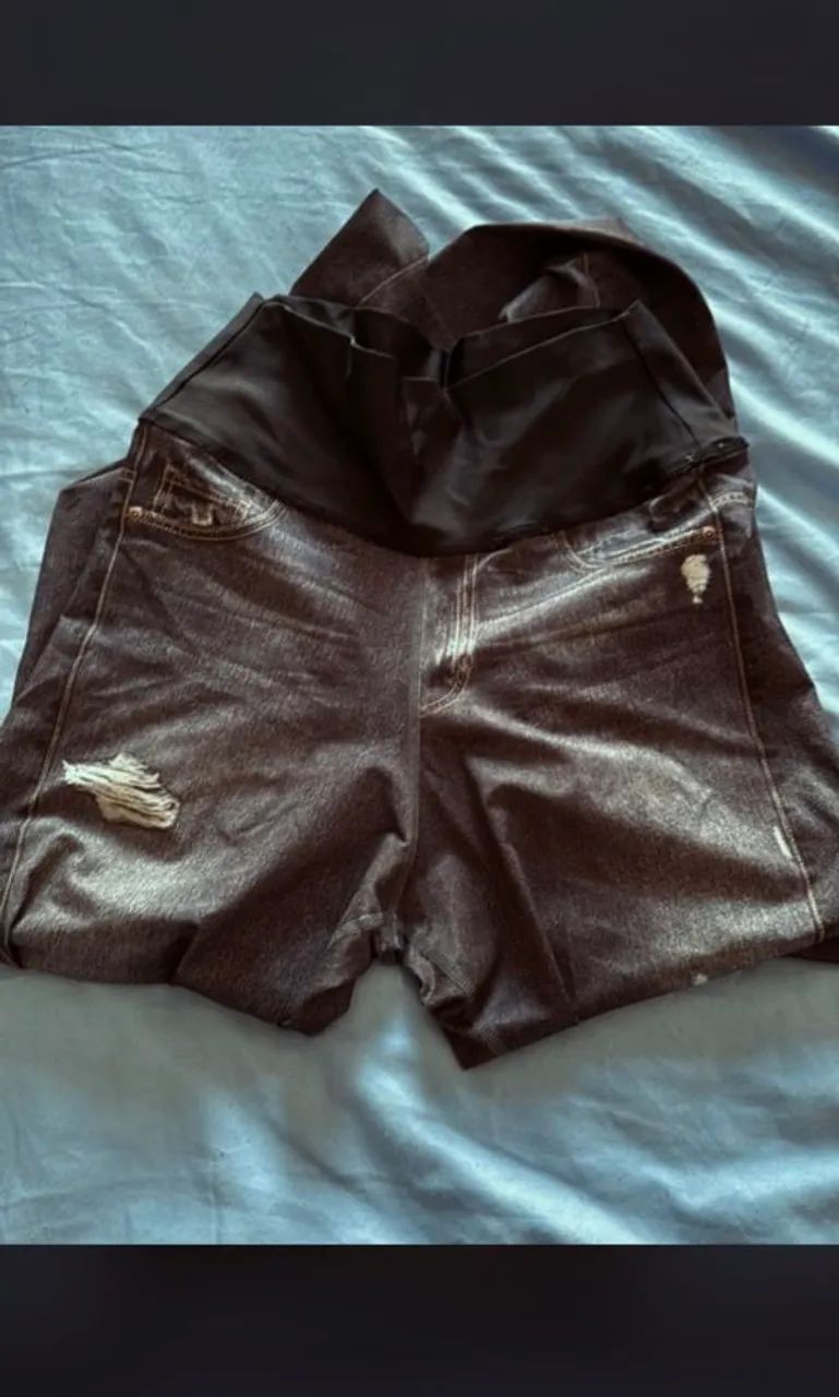Calça leggin p live dupla face jeans e marrom geométrico - Foto 2