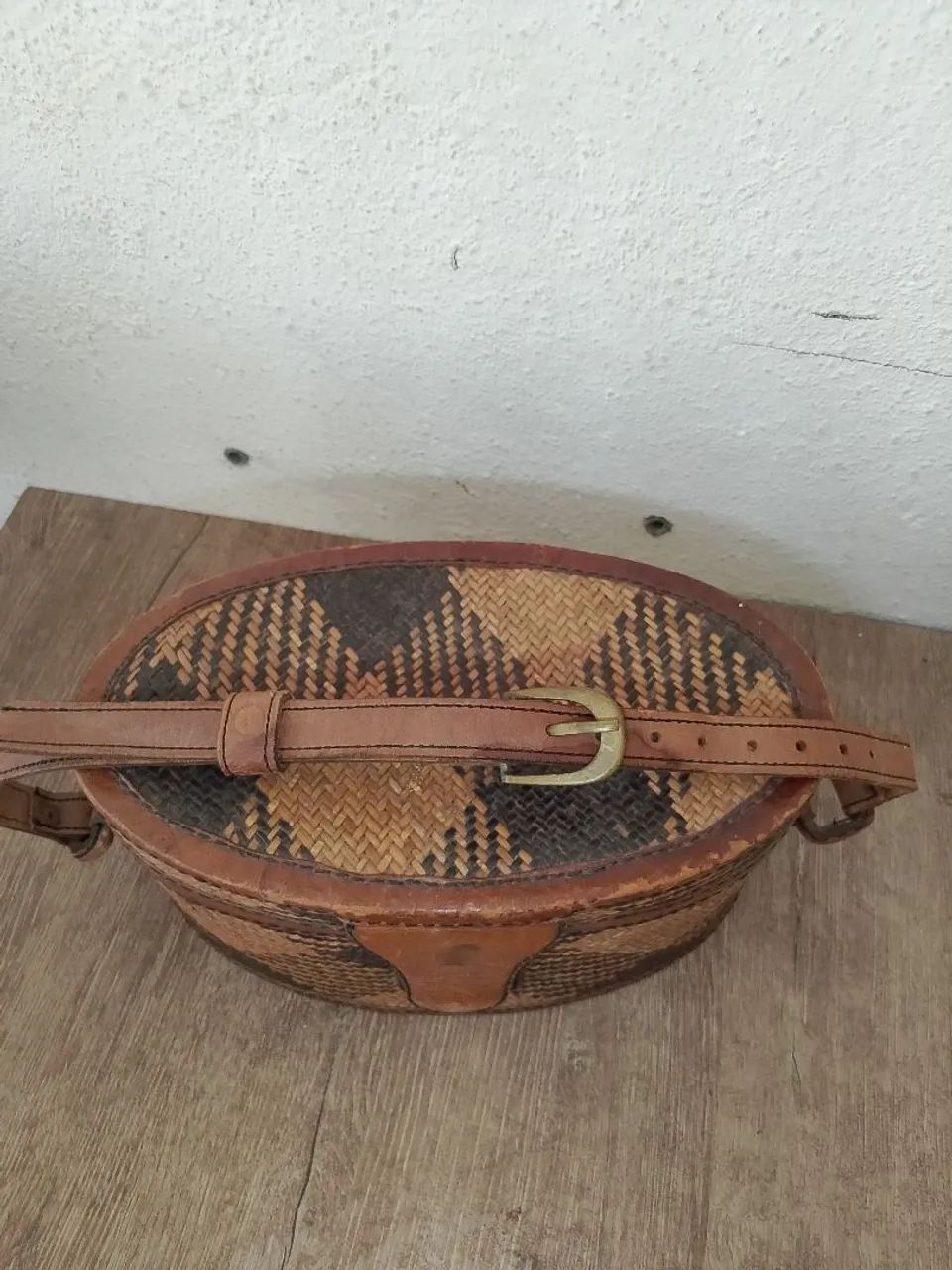 Bolsa de vime com couro vintage - Foto 3