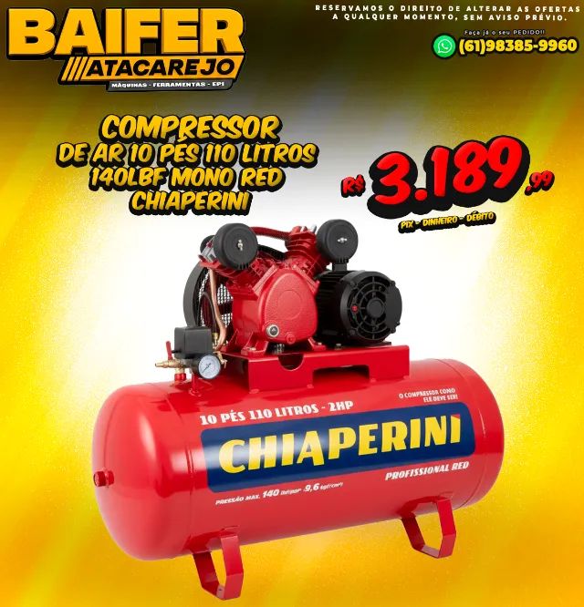 Compressor de Ar 10 Pés 110 Litros 140Lbf Mono Red Chiaperini