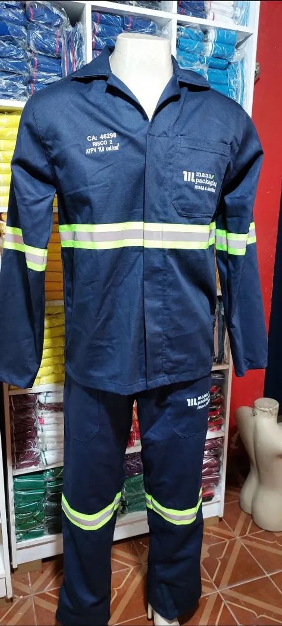 Conjuntos de brim calça e camisa com faixa ou sem faixa refletiva 