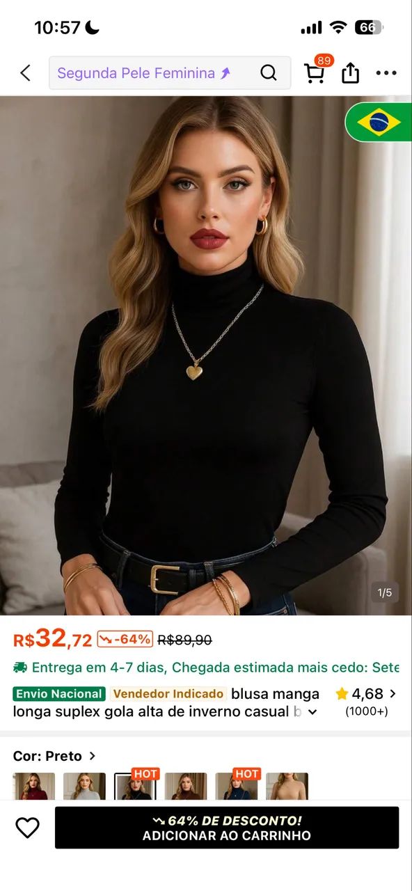 Blusa Manga Comprida e Gola Alta TAM M