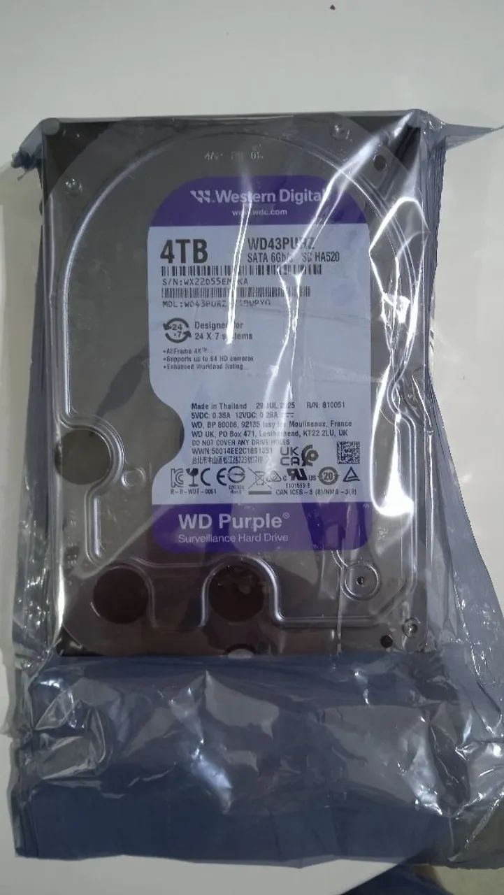 HD 4TB WD Purple Novo Lacrado - Arquivos, Backup e Câmeras DVR