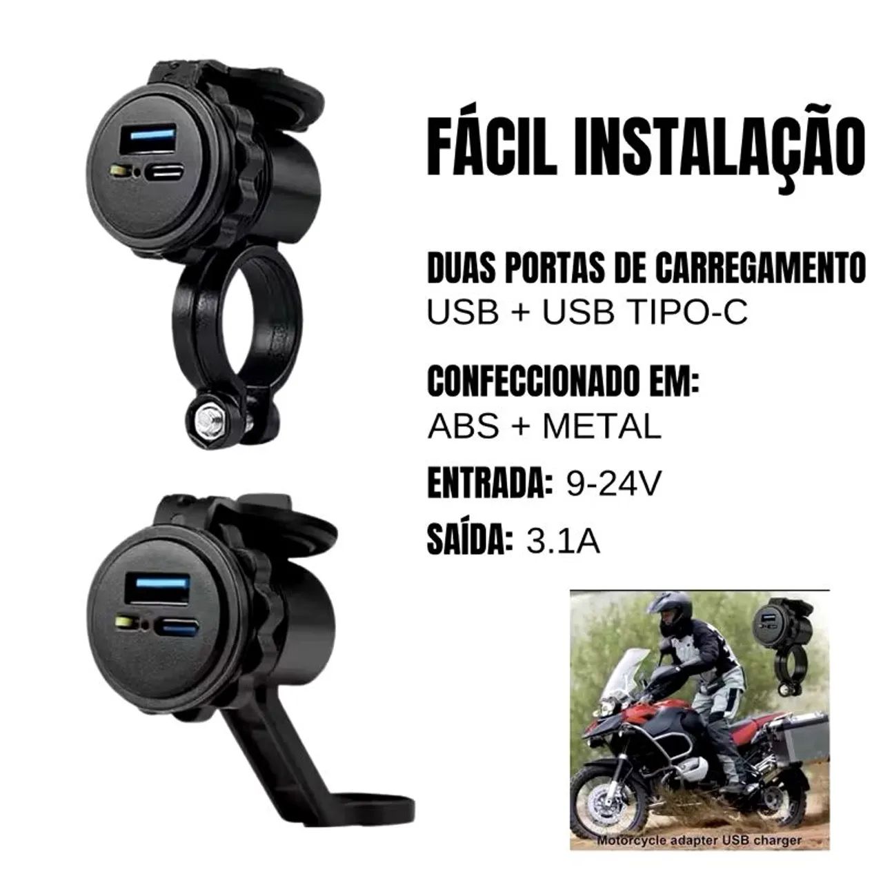 Carregador USB/TipoC 3.1 para Moto - Foto 4