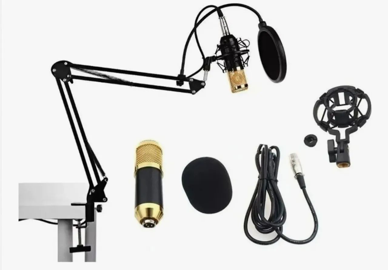 Kit Microfone Condensador Para Stream Pod Cast +palca De Som Cor Dourada - Foto 3