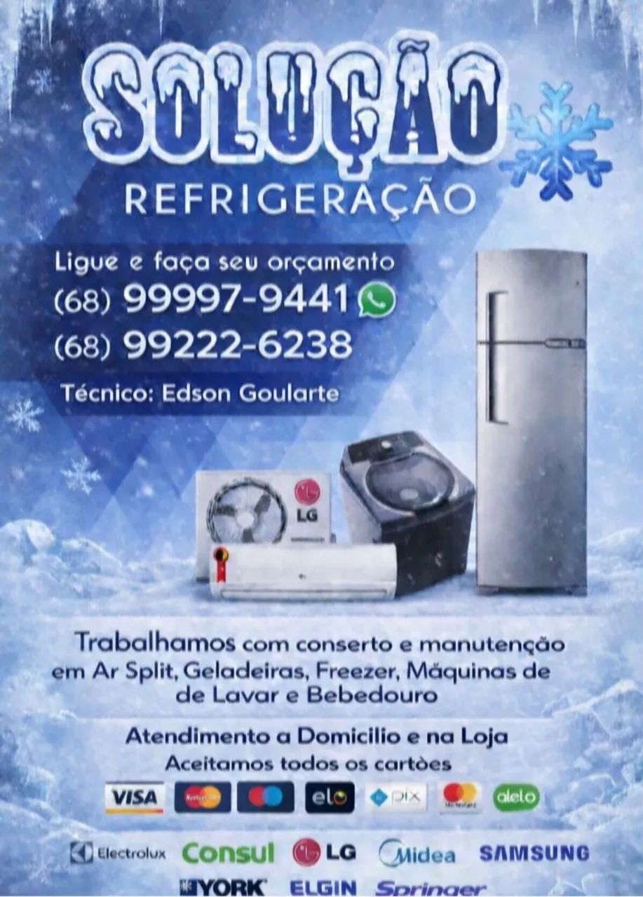 Trabalhamos com conserto de geladeira freezer bebedouro máquina de lavar e ar condicionado