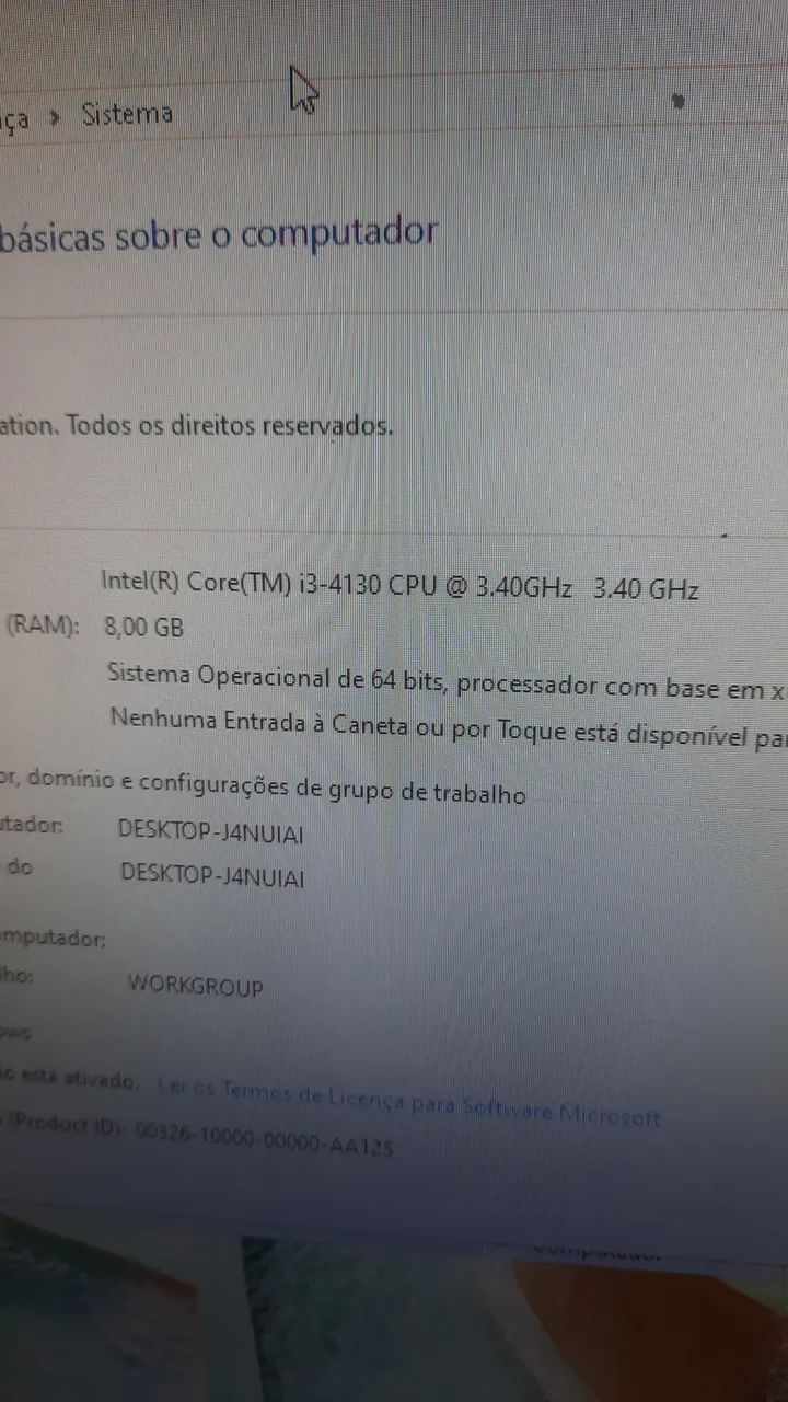 CPU I3 4°geração 8gb de RAM HD de 500gb
