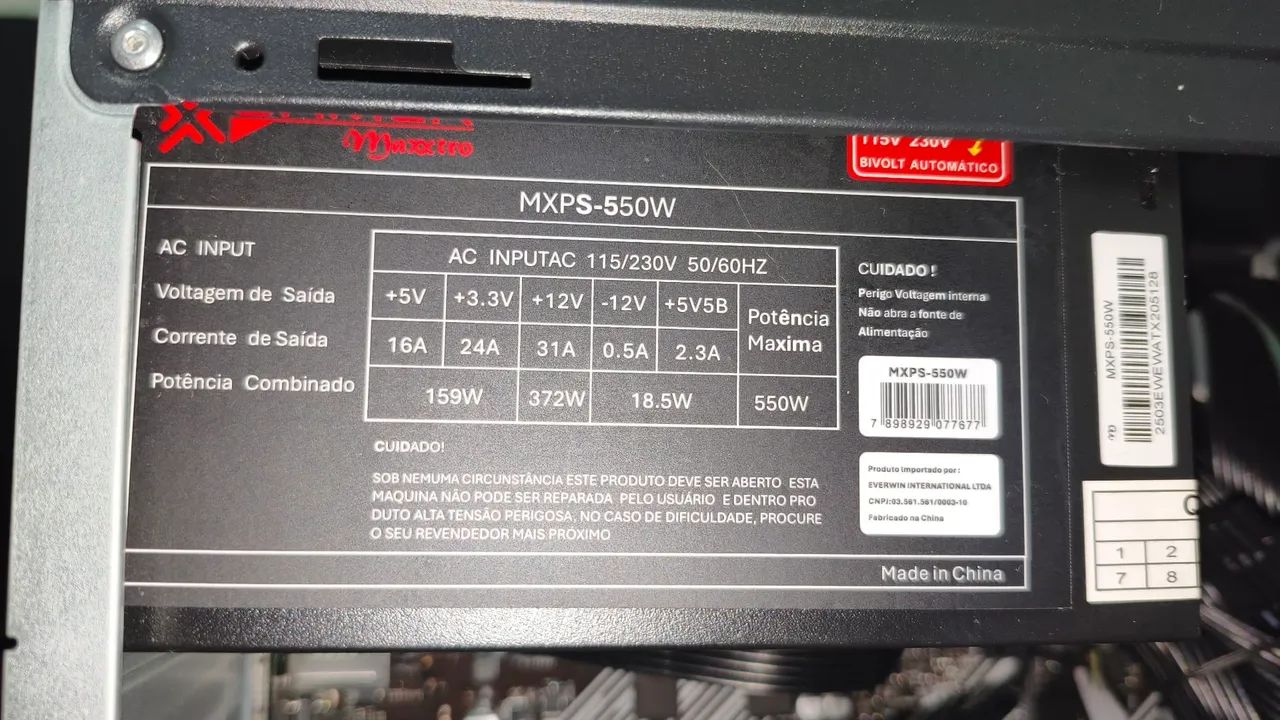 Fonte 550W XGAMER Maxxtro MXPS-550W Bivolt automático 