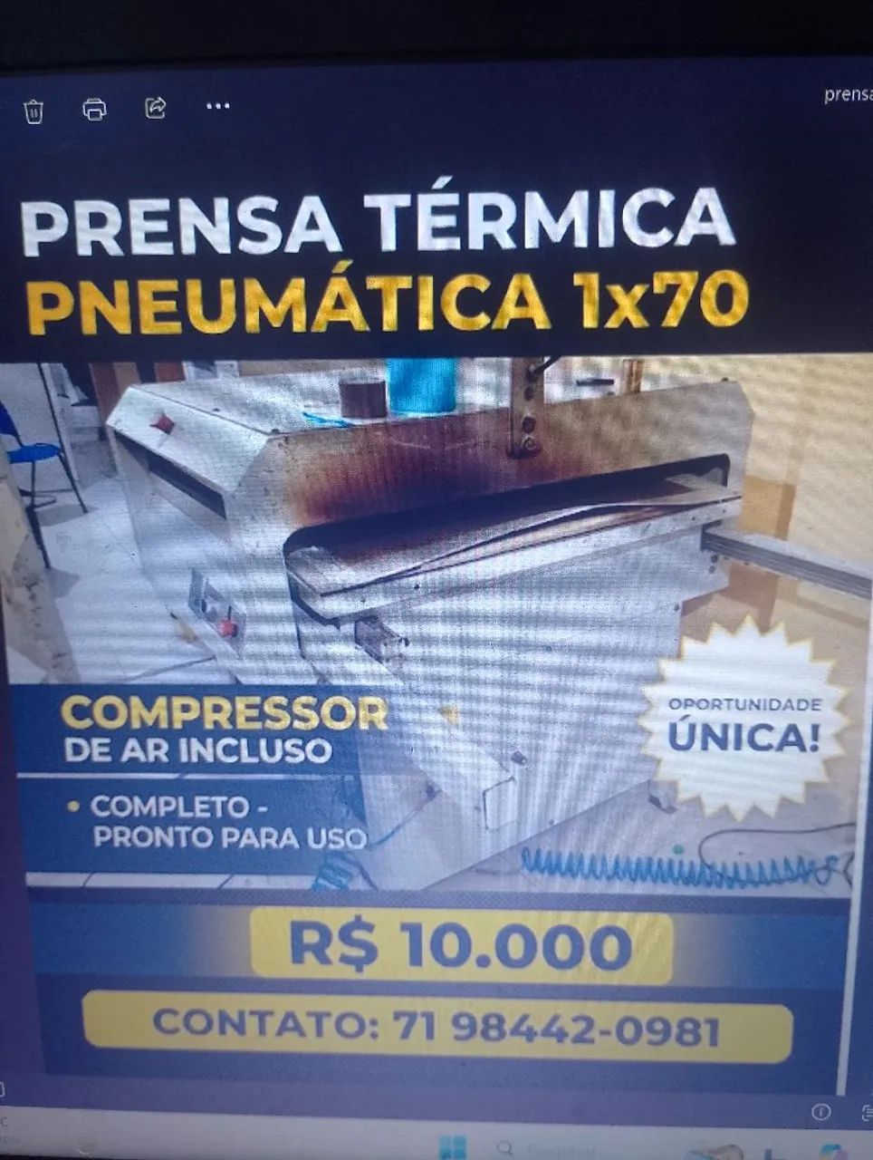 Prensa termica pneumática 100x70 - Foto 3