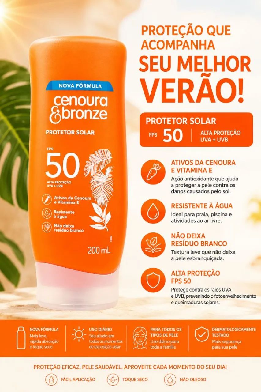 Protetor solar 50 fps cenoura e bronze  - Foto 2