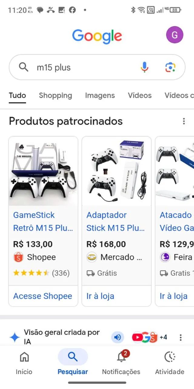 Vídeo game stick m15 plus