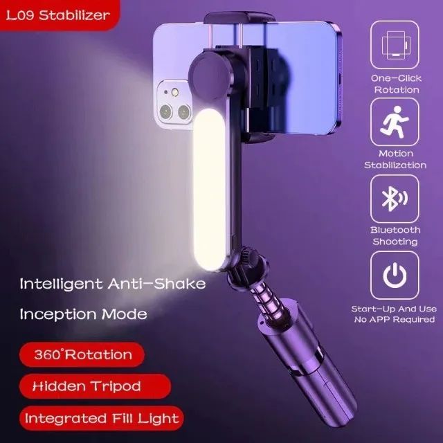 Estabilizador Gimbal Com Led Smartphone Bluetooth Tripé L09 Peining - Foto 4