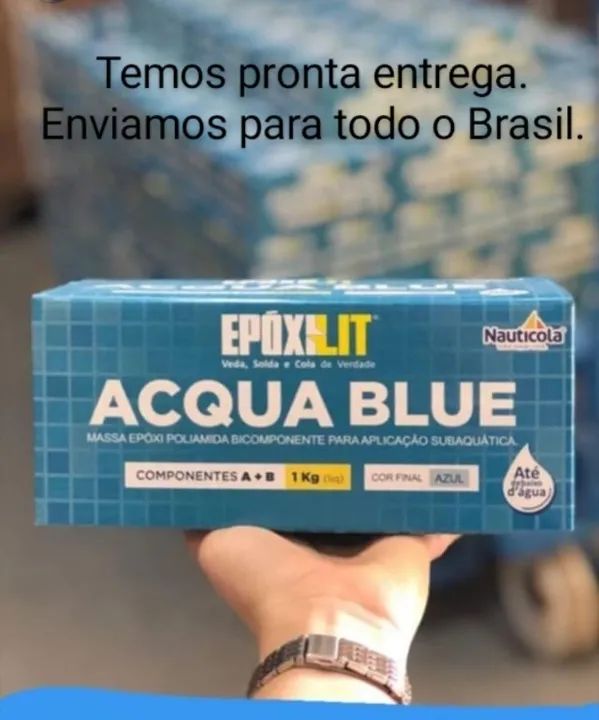 Cola Acqua Blue Massa Epóxi Modelável Subaquática A+b 1kg Azul Claro - Foto 6