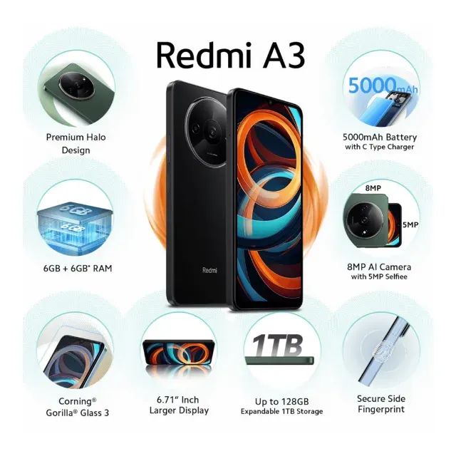 Celular Xiaomi Redmi A3 Original Global 64GB 3GB RAM Preto - Foto 4