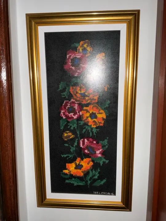 Quadro tapeçaria francesa de flores com moldura e paspatur - Foto 5
