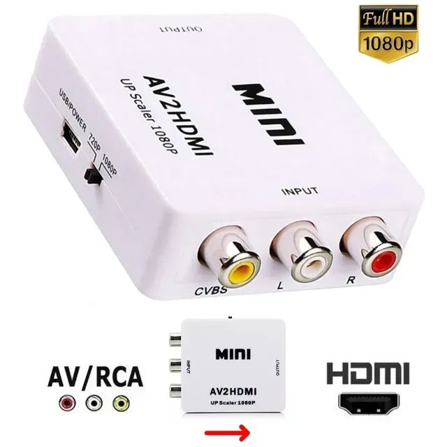 Mini AV/RCA to HDMI Converter Adapter – Full HD 1080p Audio/Video to HDMI