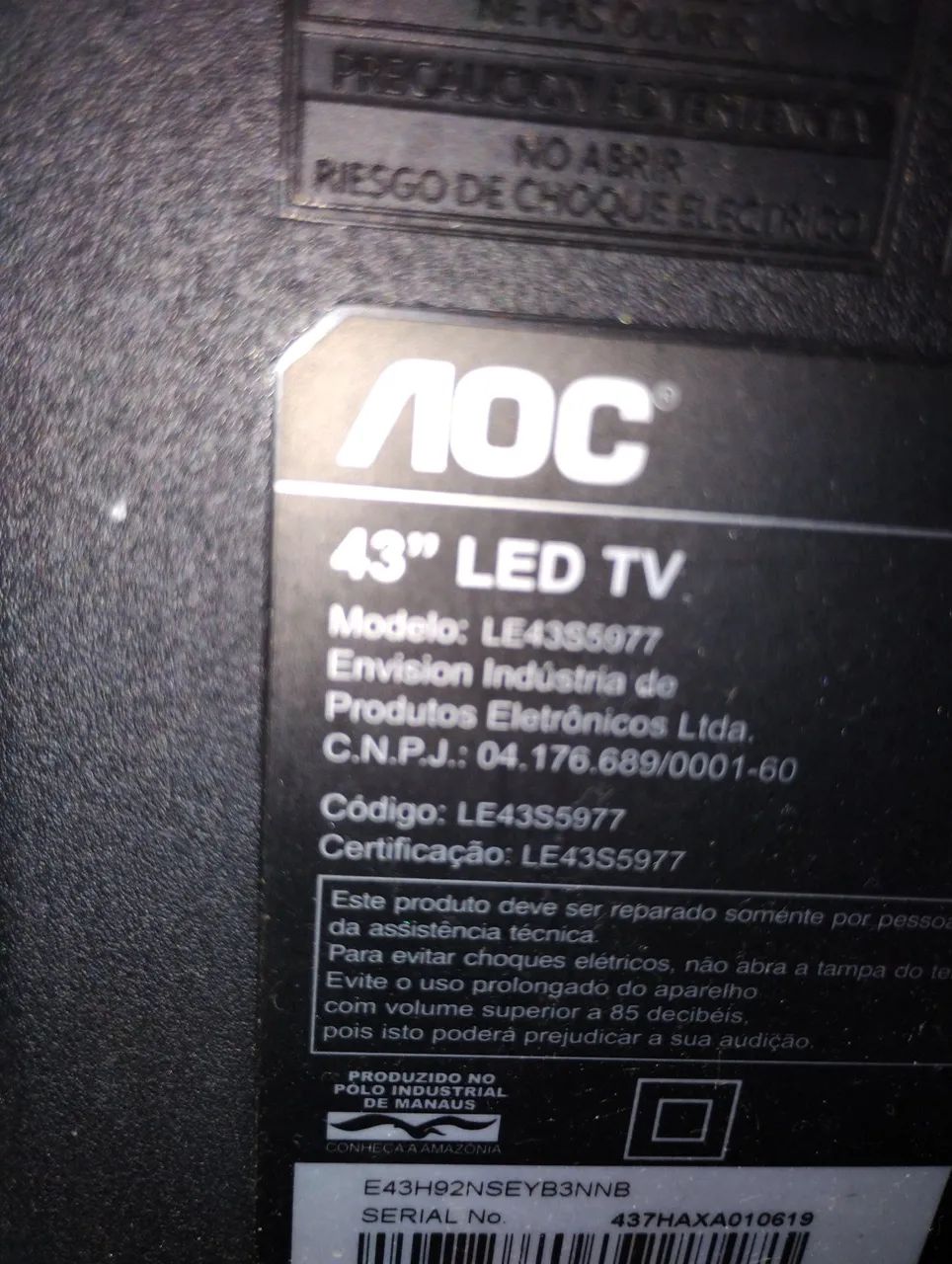 TV AOC LED SMart 43 polegadas Modelo LE43S5977 com tela trincada funcionando  - Foto 5