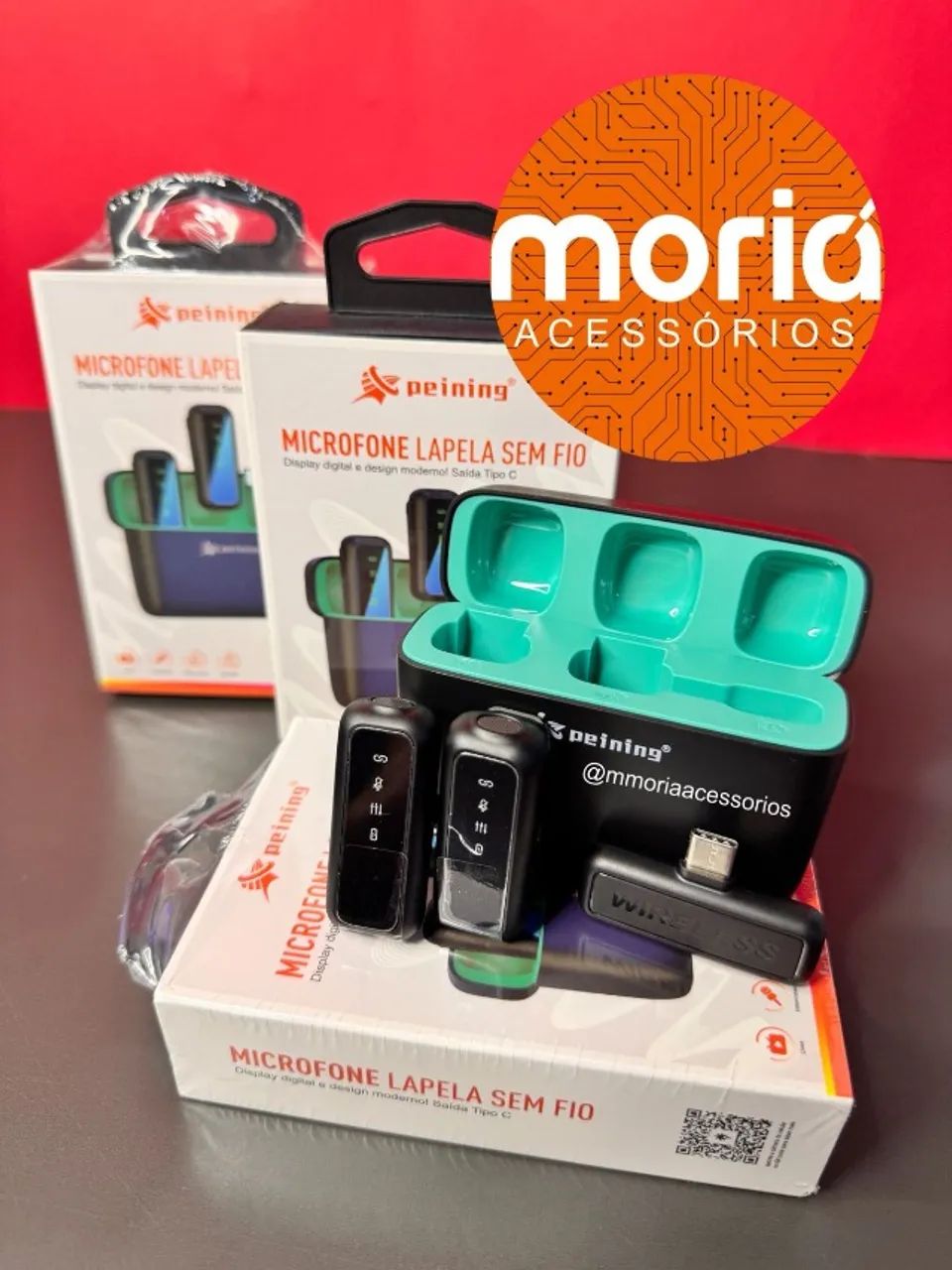 Microfone Lapela Duplo Typo C Sem Fio Com Display Led Digital Pei-mkf01