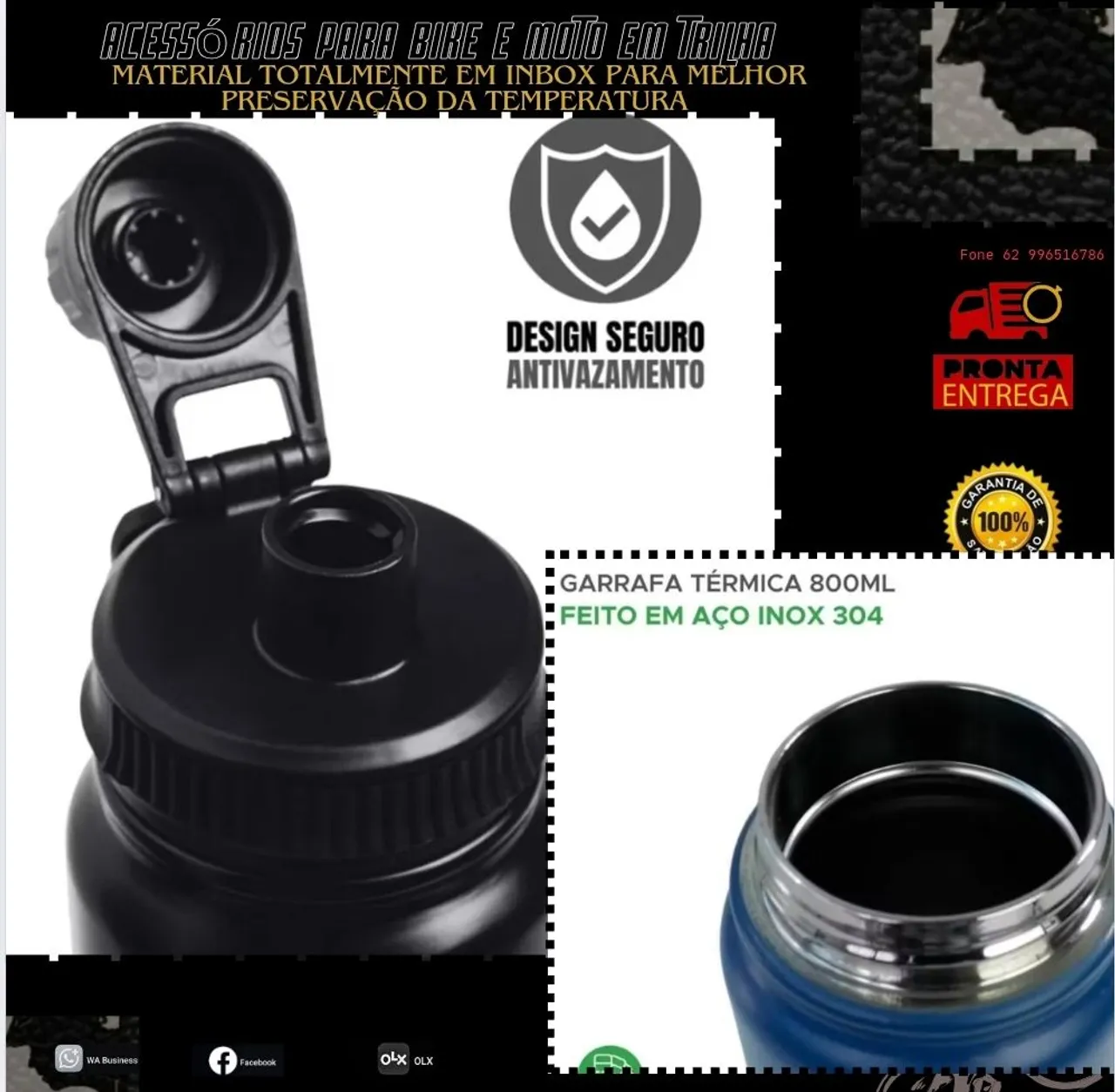 Garrafa Térmica 800ml Aço Inox para atividades físicas