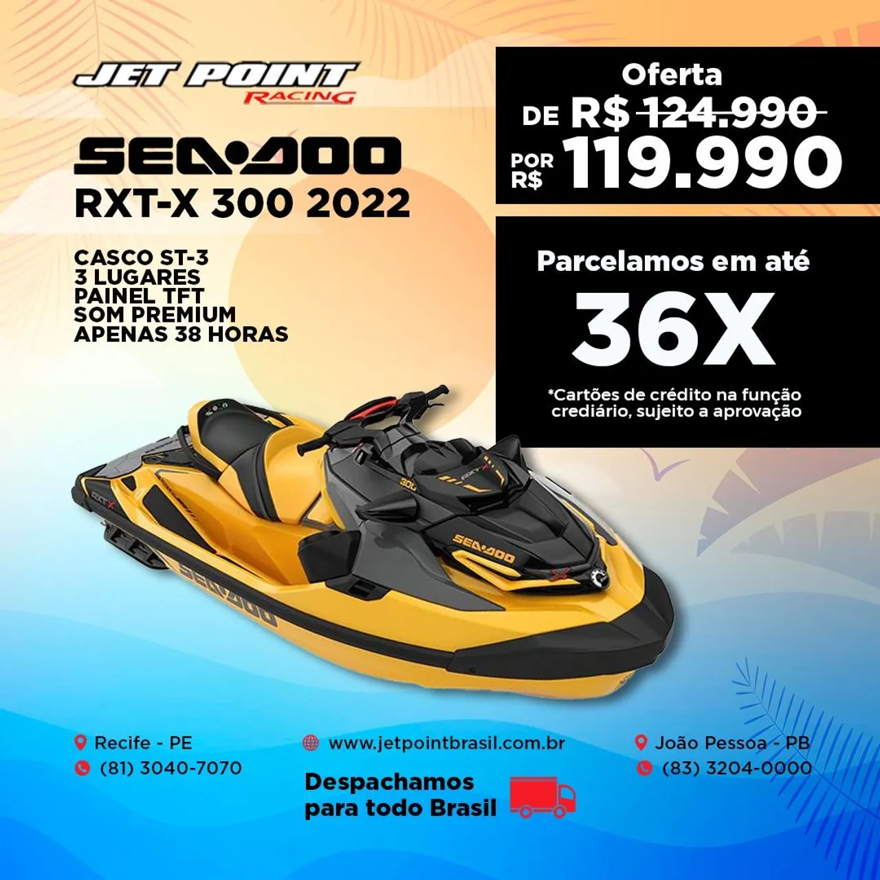 JET SKI SEA DOO RXT-X 300RS 2022, Só 38 Horas, Painel TFT, 3 Lugares, Som Premium, Troco