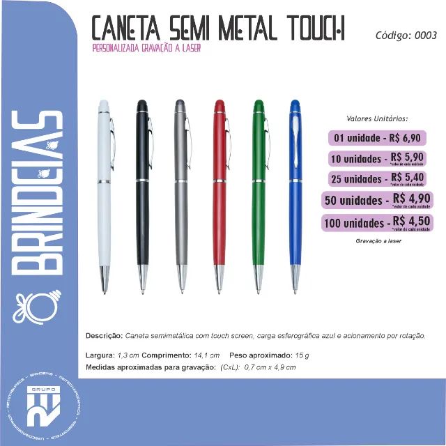 Caneta Semi Metal touch Personalização a Laser - Brindes Personalizados Brindeias 03