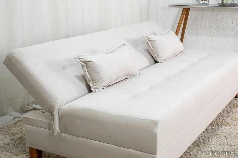 Sofá Cama Casal 185cm Veludo Bege Anhaguera - Foto 2