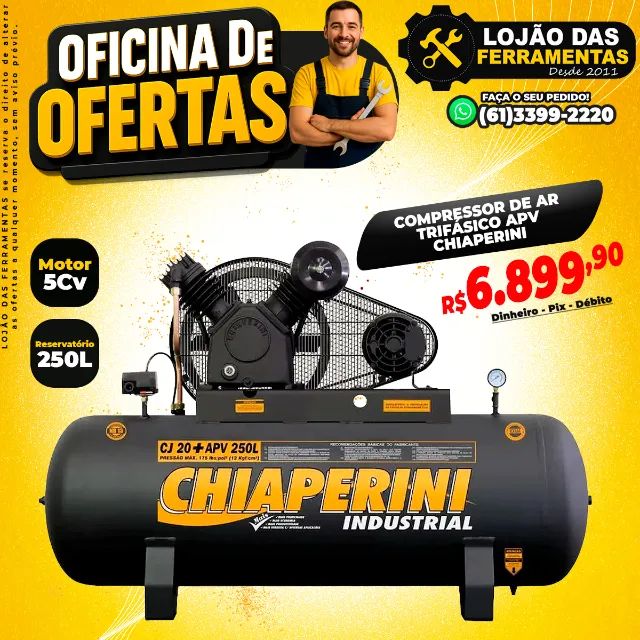 Compressor de Ar Trifásico APV 20/250 5CV Chiaperini