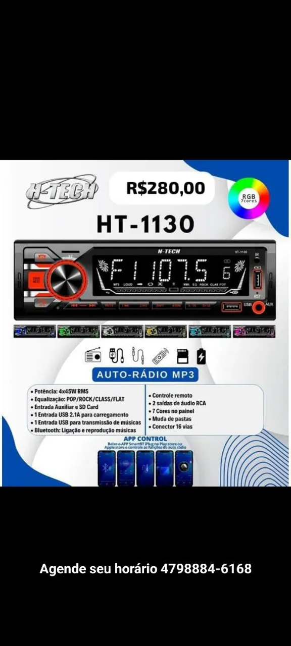 Auto Rádio MP3 H-TECH HT-1130 - Bluetooth, USB e SD Card
