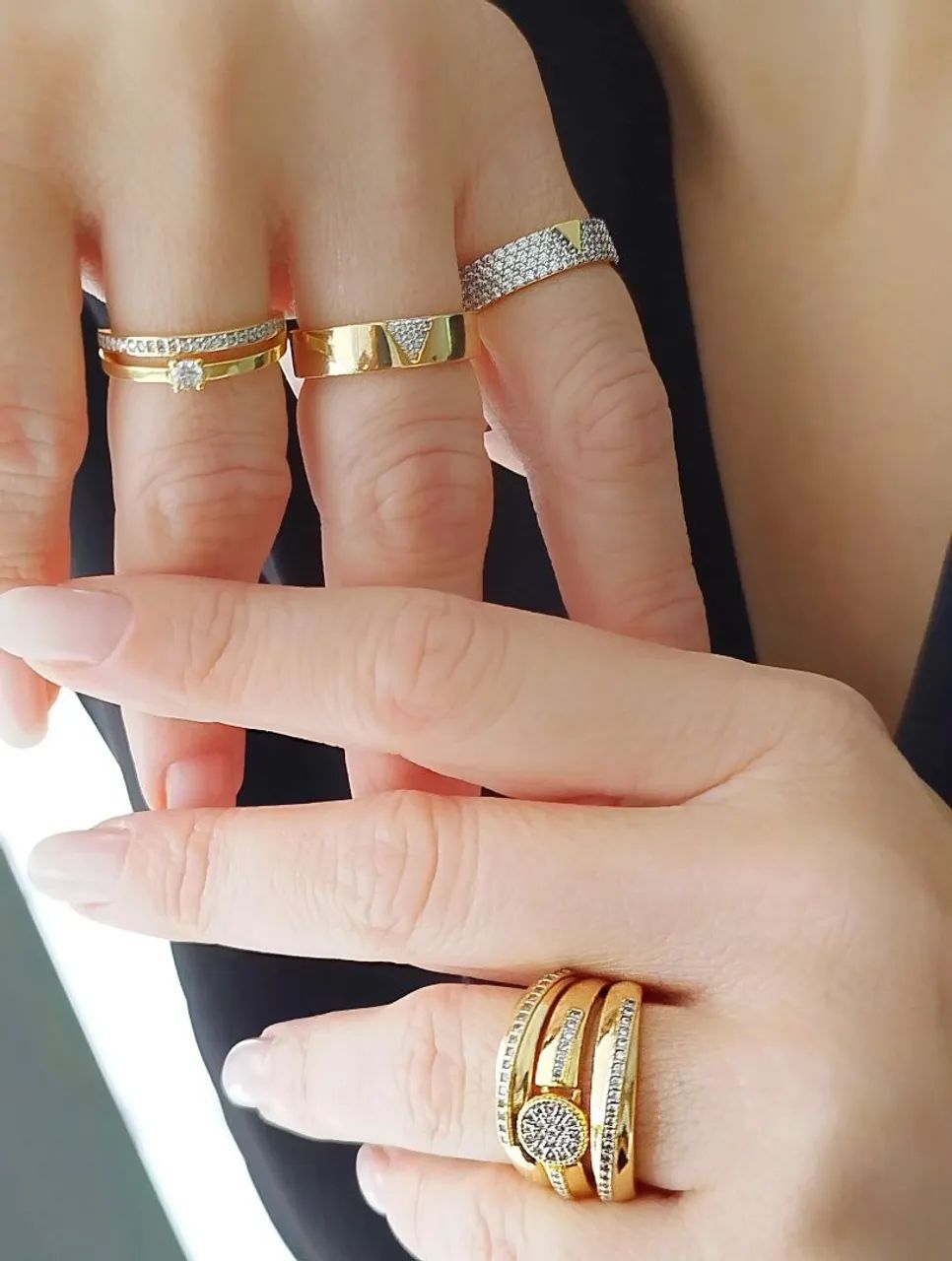 anel semi jóia zircônia em ouro 18k