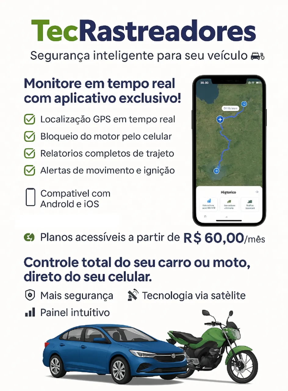 Controle total do seu carro ou moto, direto do seu celular